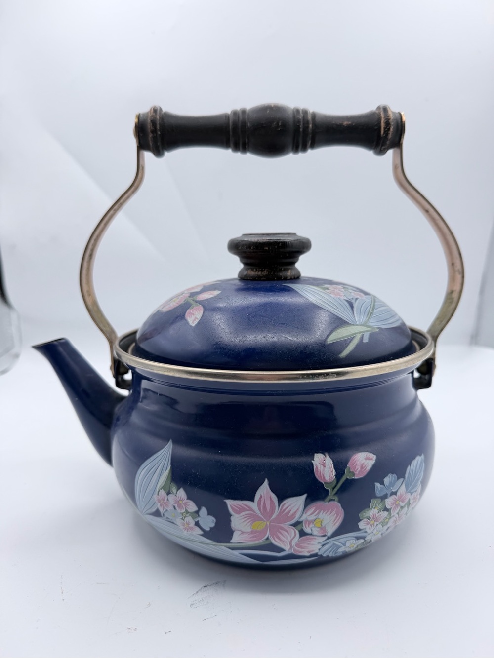 VTG Gailstyn-Sutton Jardine Collection Porcelain Enamel Tea Pot Kettle Blue 1985